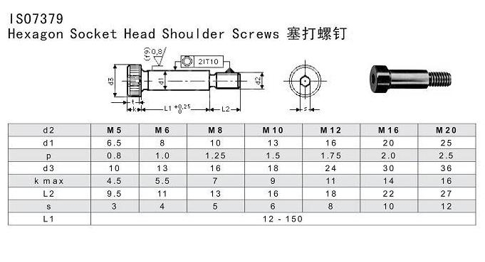 M8-1.25 x 100mm Socket Head Shoulder Screws Class 12.9 Plain Finish Length: 100 ISO 7379 Surface: Black Oxide Diameter: 8 Quantity: 30 Class 12.9 
